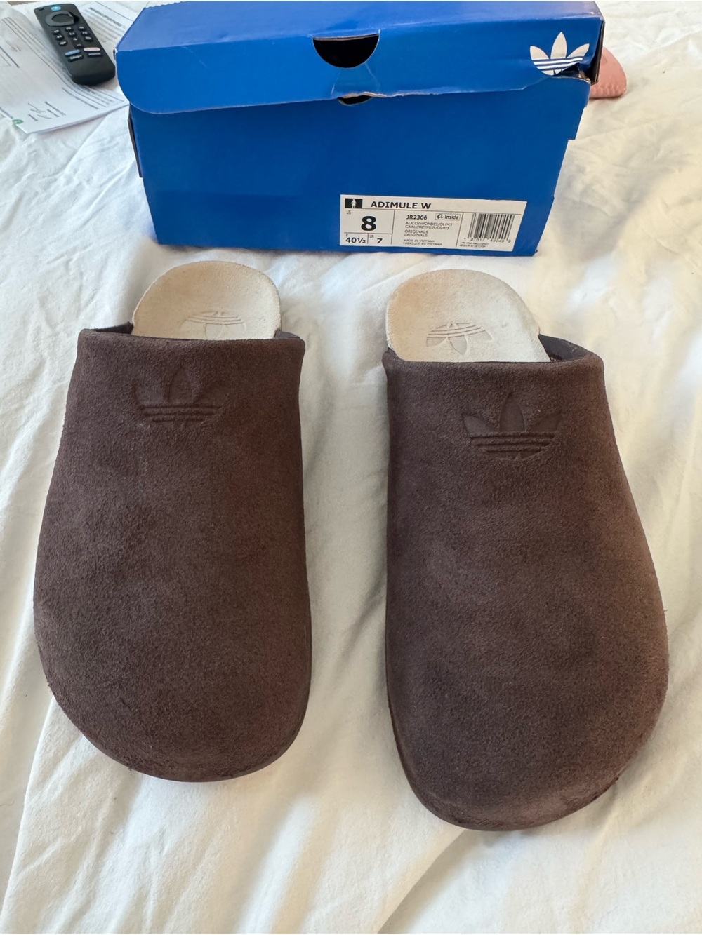 Adidas women’s Brown Suede Slip-On Slides